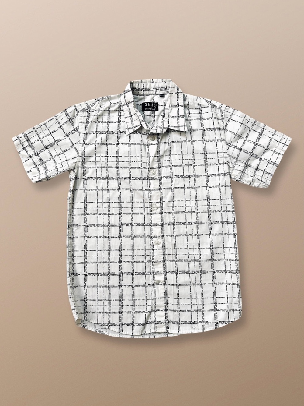 Skill Young Line Boys’ Graphic Button Down Shirt Size 146/152 White Black Gray